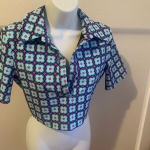 Zara Blue Button Down Crop Shirt with Notched Collar